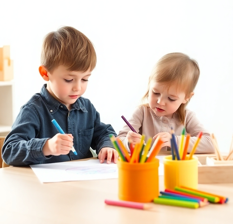 A vibrant classroom scene showing a diverse group of children and teachers, engaged in inclusive activities. Children with different abilities working together on a project, with multicultural decorations on the walls, promoting a sense of belonging and inclusion.